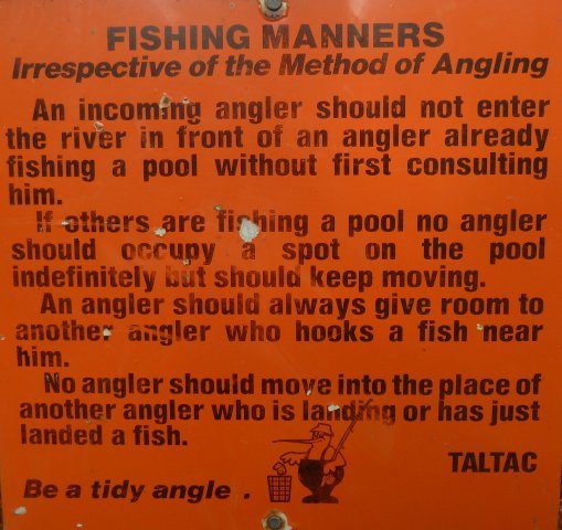 TALTAC sign stating fishing manners